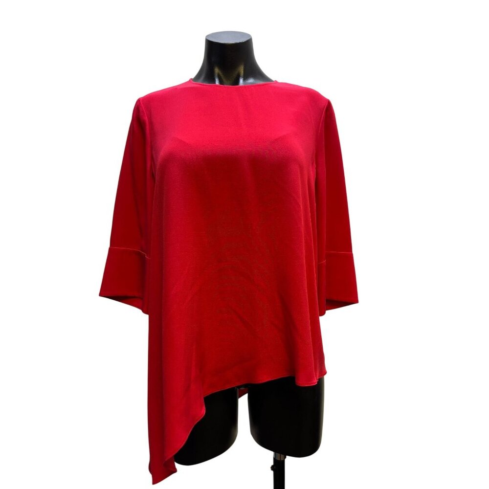St. John Red Asymmetric Hem Blouse Size S